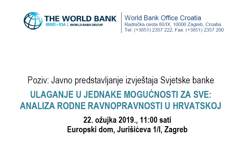 Panel rasprava Svjetske banke “Analiza rodne ravnopravnosti u Hrvatskoj”